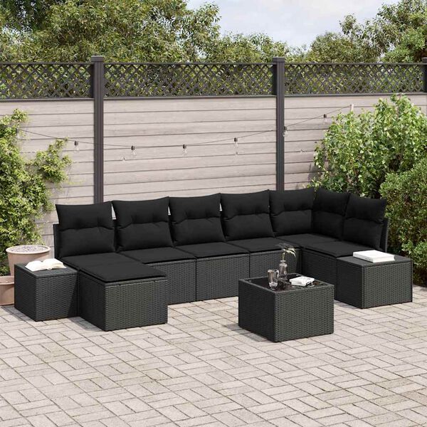 vidaXL Conjunto de sof&aacute; de jard&iacute;n 7 pcs Negro rat&aacute;n sint&eacute;tico