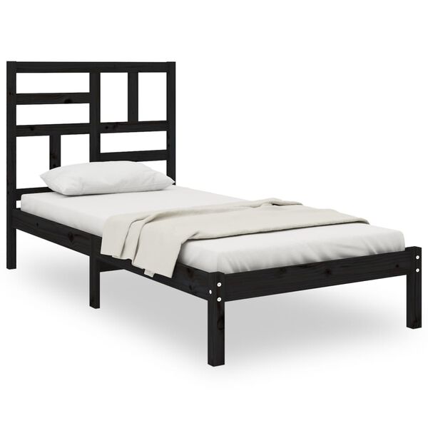 vidaXL Estructura de cama sin colch&oacute;n madera maciza negro 100x200 cm