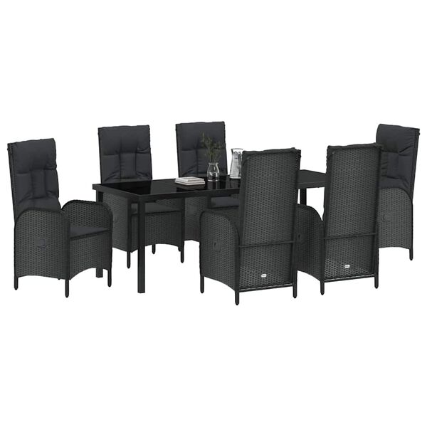 vidaXL Conjunto de Comedor de Jard&iacute;n 7 pcs Negro rat&aacute;n sint&eacute;tico
