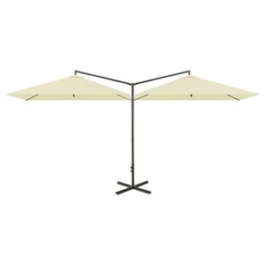 vidaXL Sombrilla doble de jard&iacute;n con palo de acero arena 600x300 cm