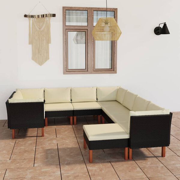 vidaXL Set de muebles de jard&iacute;n 9 pzas y cojines rat&aacute;n sint&eacute;tico negro