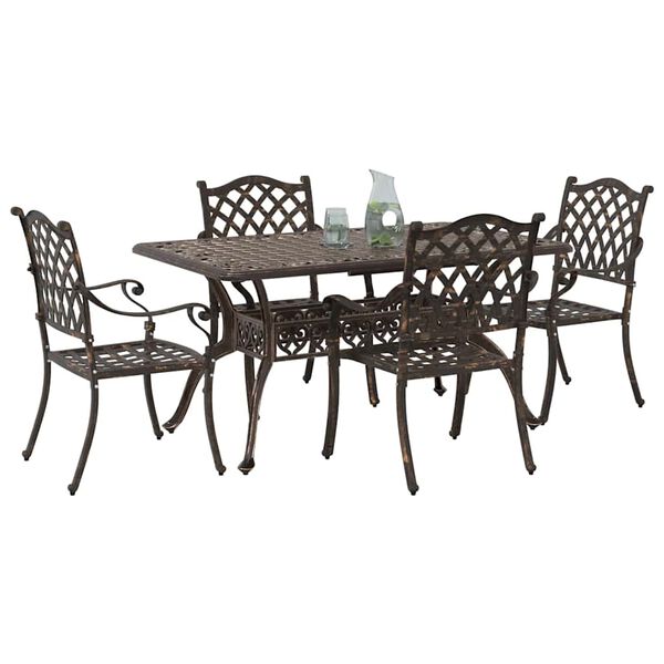vidaXL Conjunto de Comedor de Jard&iacute;n 5 pcs Bronce Aluminio