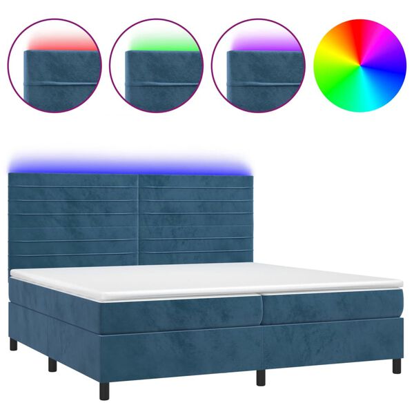 vidaXL Cama box spring colch&oacute;n y LED terciopelo azul oscuro 200x200 cm