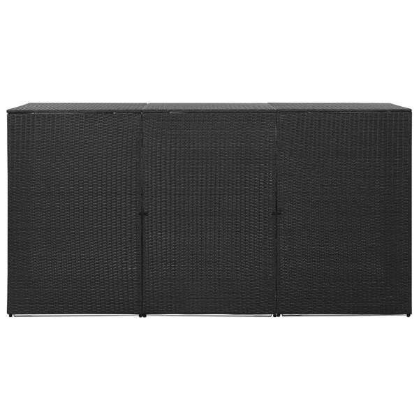 vidaXL Cobertizo triple de cubo basura ratán PE negro 229x78x120 cm