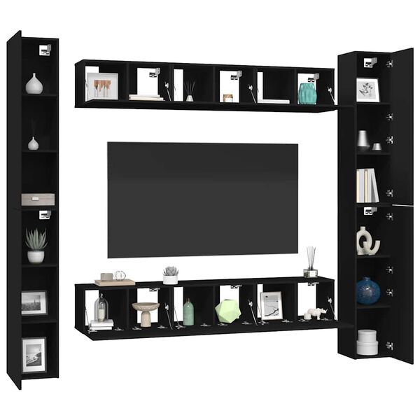 vidaXL Set de muebles de sal&oacute;n TV 6 piezas madera ingenier&iacute;a negro