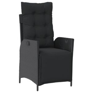 vidaXL Sill&oacute;n reclinable de jard&iacute;n con reposapi&eacute;s rat&aacute;n PE negro