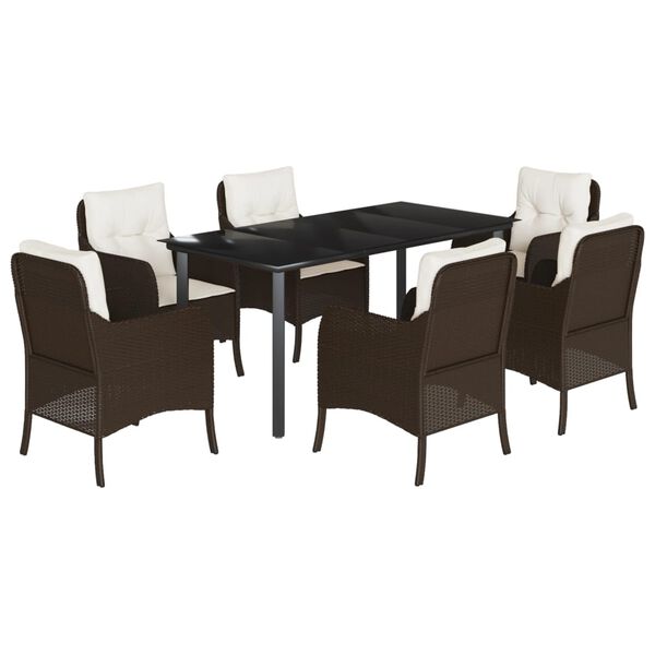vidaXL Set comedor de jard&iacute;n 7 pzas con cojines rat&aacute;n sint&eacute;tico marr&oacute;n