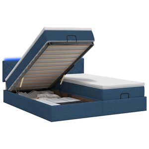 vidaXL Cama tipo otomana con colch&oacute;n y LED Azul 180 x 200 cm Tela