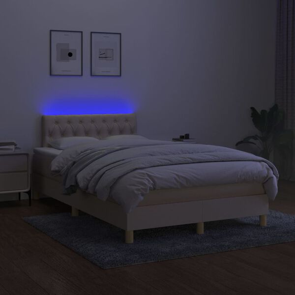 vidaXL Cama box spring con colch&oacute;n y LED tela crema 120x200 cm
