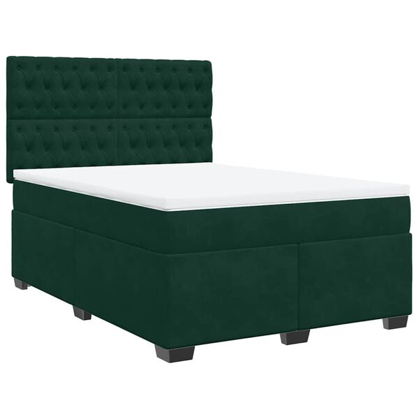 vidaXL Cama box spring con colch&oacute;n terciopelo verde oscuro 160x200 cm