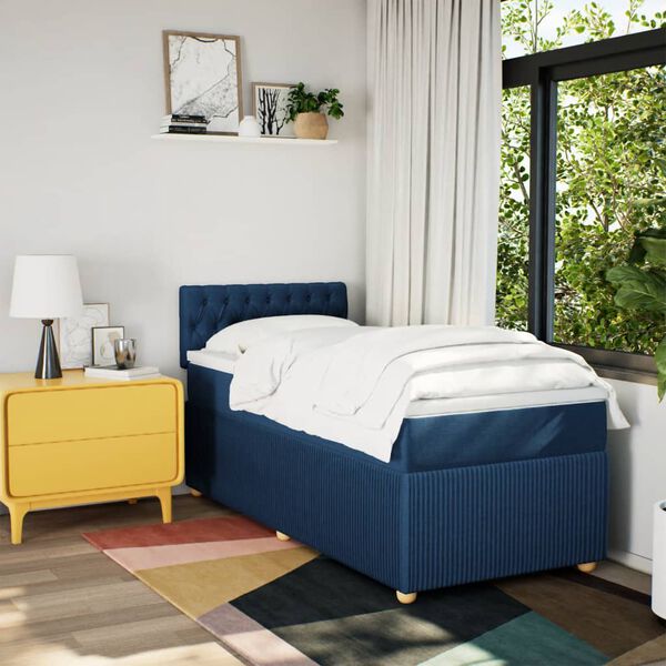 vidaXL Cama box spring con colch&oacute;n tela azul 80x200 cm