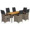 vidaXL Set comedor jard&iacute;n 7 pzas y cojines rat&aacute;n sint&eacute;tico gris