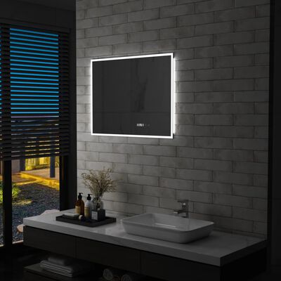 vidaXL Espejo de baño con LED, sensor táctil y reloj 80x60 cm