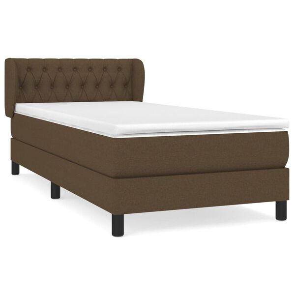 vidaXL Cama box spring con colch&oacute;n tela marr&oacute;n oscuro 90x200 cm