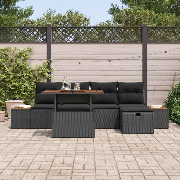 vidaXL Conjunto de sof&aacute; de jard&iacute;n 6 pcs Negro rat&aacute;n sint&eacute;tico