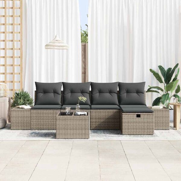 vidaXL Conjunto de sof&aacute;s de jard&iacute;n 6 pcs Gris rat&aacute;n sint&eacute;tico