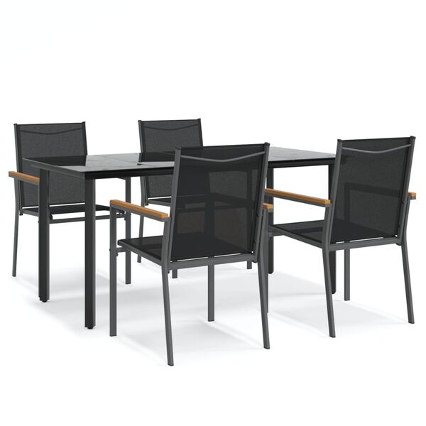 vidaXL Juego de comedor para jardín 5 piezas acero y textilene negro