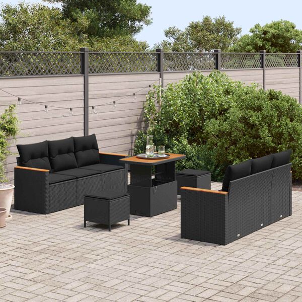 vidaXL Conjunto de sof&aacute;s de jard&iacute;n 9 pcs Negro rat&aacute;n sint&eacute;tico