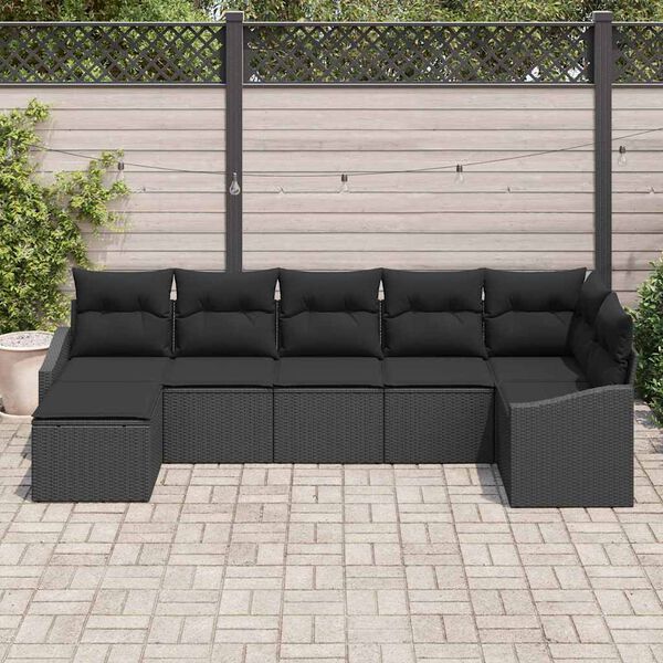 vidaXL Conjunto de sofá de jardín 7 pcs Negro ratán sintético