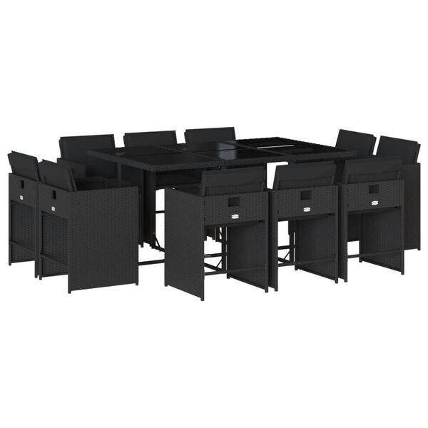 vidaXL Set de comedor jard&iacute;n 11 pzas con cojines rat&aacute;n sint&eacute;tico negro