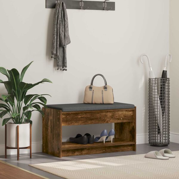 vidaXL Banco de entrada con coj&iacute;n Roble Ahumado 83 x 38 x 45 cm