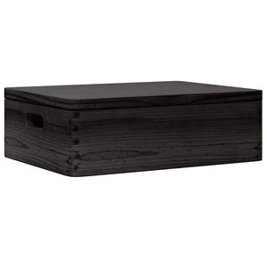 vidaXL Caja de madera tapa y asas madera maciza pino negra 40x30x13 cm
