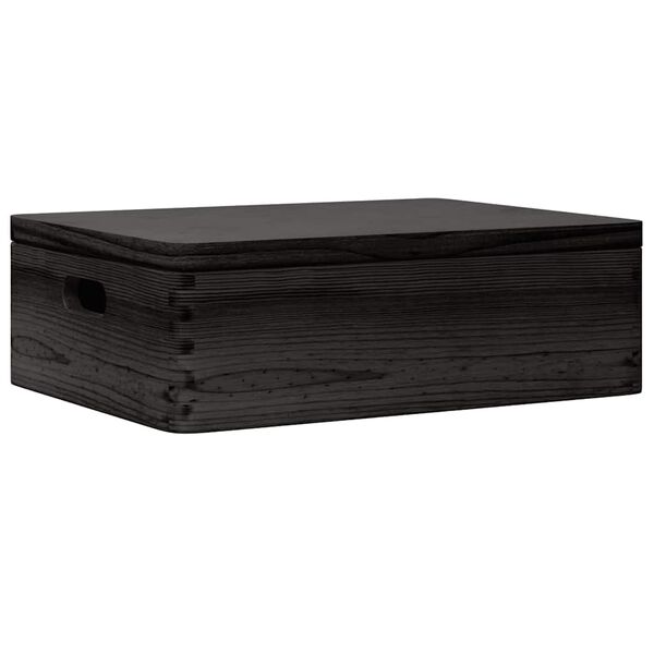 vidaXL Caja de madera tapa y asas madera maciza pino negra 40x30x13 cm