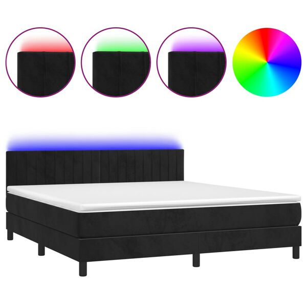 vidaXL Cama box spring colch&oacute;n y LED terciopelo negro 160x200 cm