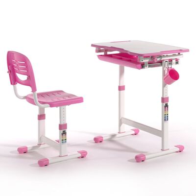 Vipack Escritorio niños regulable Comfortline 201 y silla rosa blanco