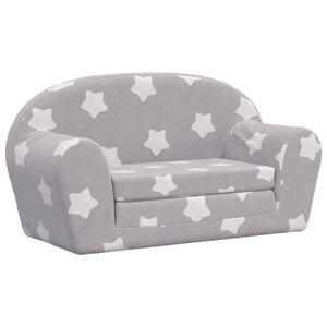 vidaXL Sof&aacute; de ni&ntilde;os de 2 plazas felpa suave gris claro con estrellas