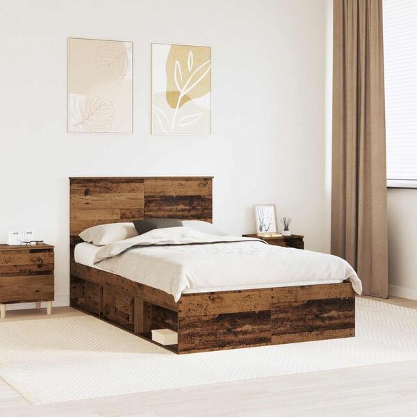 vidaXL Estructura de cama con cabecera Madera vieja 120 x 190 cm