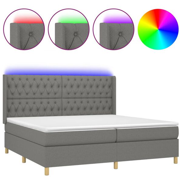 vidaXL Cama box spring colch&oacute;n y luces LED tela gris claro 200x200 cm
