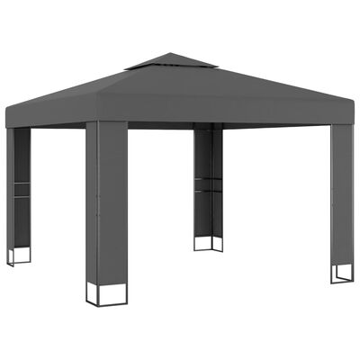 vidaXL Cenador con doble techo gris antracita 3x3 m