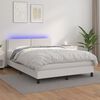 vidaXL Cama box spring colch&oacute;n y LED cuero sint&eacute;tico blanco 140x190 cm