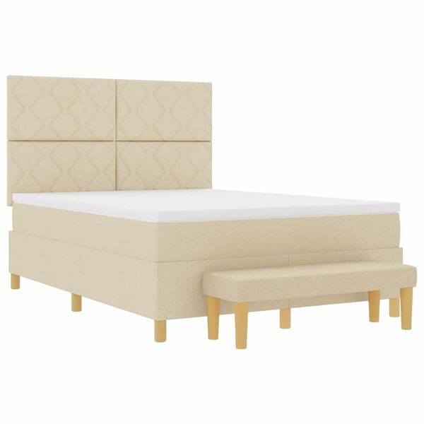 vidaXL Cama tipo Box Spring con colch&oacute;n Crema 160 x 200 cm tela