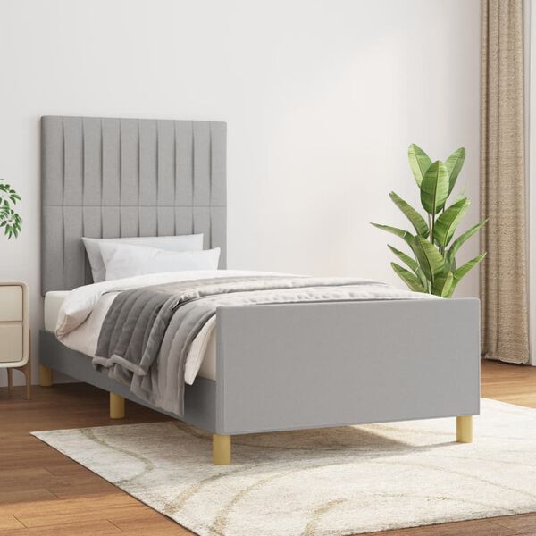 vidaXL Estructura de cama sin colch&oacute;n tela gris claro 90x200 cm