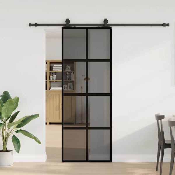 vidaXL Puerta corredera con herrajes negro 76x205 cm vidrio templado