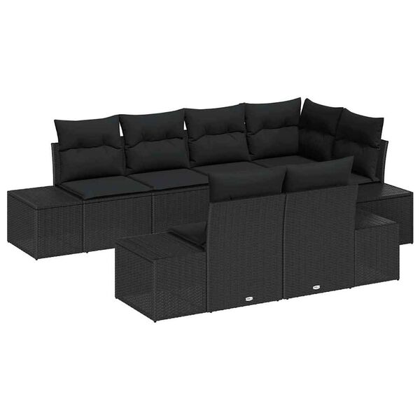 vidaXL Conjunto de sofás de jardín 7 pcs Negro ratán sintético