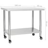 vidaXL Mesa de trabajo para cocina con ruedas acero inox 100x30x85 cm
