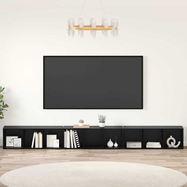 vidaXL Conjunto de mueble de TV 3 pcs Roble Negro 37 x 35 x 107 cm