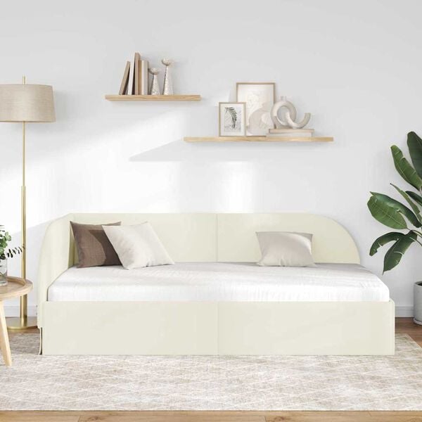 vidaXL Estructura de cama en esquina Crema 90 cm x 190 cm Terciopelo