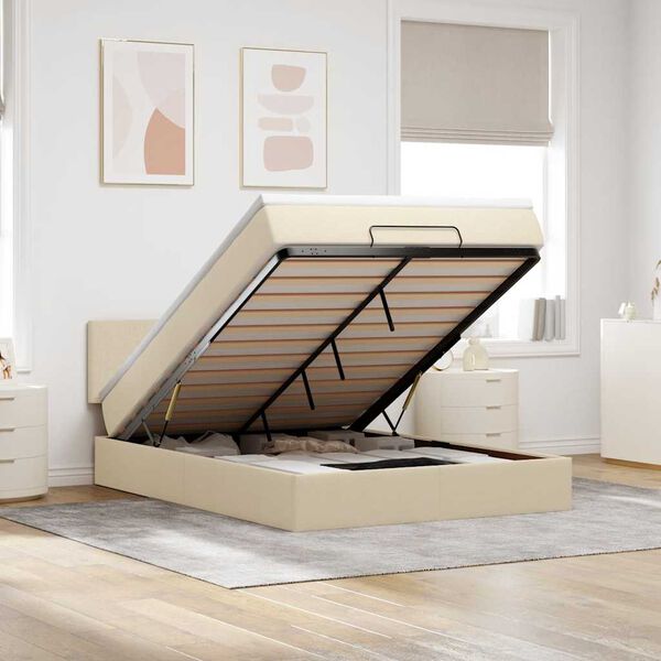 vidaXL Cama otomana con colch&oacute;n de tela color crema 140x190 cm