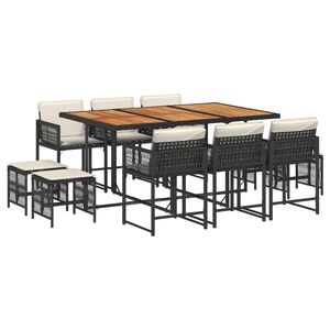 vidaXL Set de comedor jard&iacute;n 11 pzas con cojines rat&aacute;n sint&eacute;tico negro
