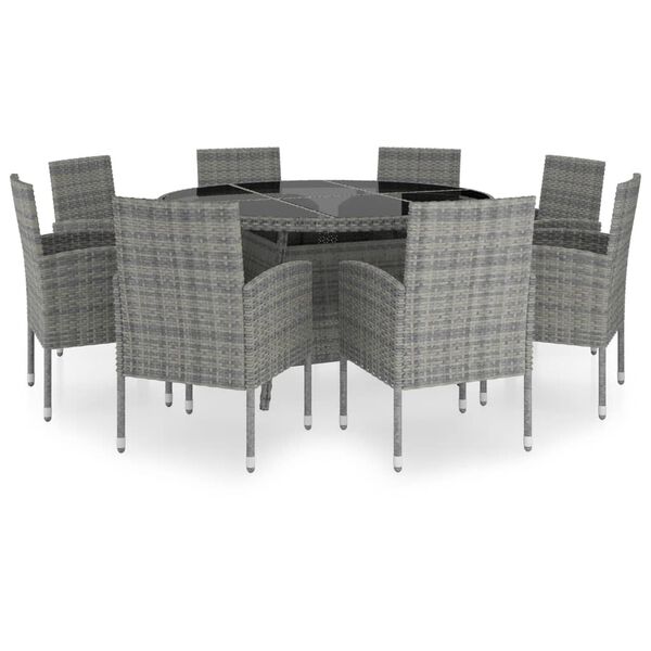 vidaXL Set comedor jard&iacute;n 9 pzas rat&aacute;n sint&eacute;tico gris antracita y gris