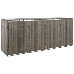 vidaXL Cobertizo 4 contenedores de basura rat&aacute;n PE gris 274x80x117 cm