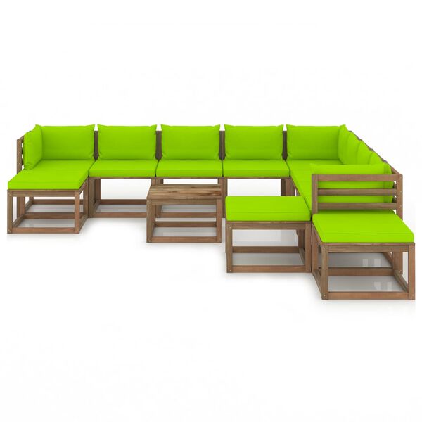 vidaXL Juego de muebles de jard&iacute;n 12 pzas con cojines verde brillante