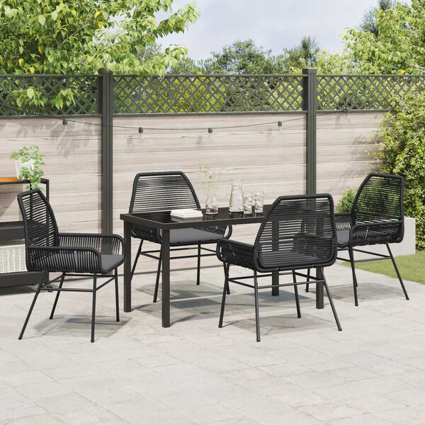 vidaXL Conjunto de Comedor de Jard&iacute;n 5 pcs Negro rat&aacute;n sint&eacute;tico