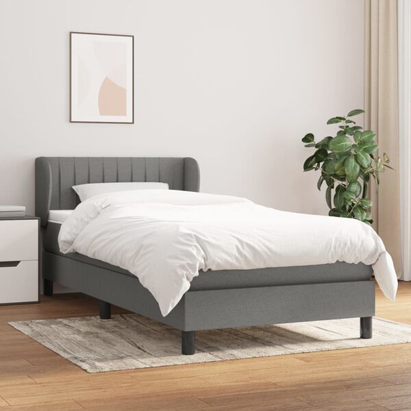 vidaXL Cama box spring con colch&oacute;n tela gris oscuro 90x200 cm