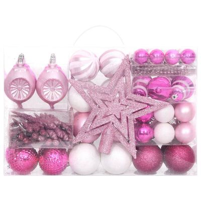 vidaXL Juego de adornos de navidad de 108 piezas blanco y rosado