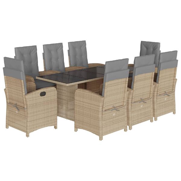 vidaXL Set comedor de jard&iacute;n 9 pzas con cojines rat&aacute;n sint&eacute;tico beige